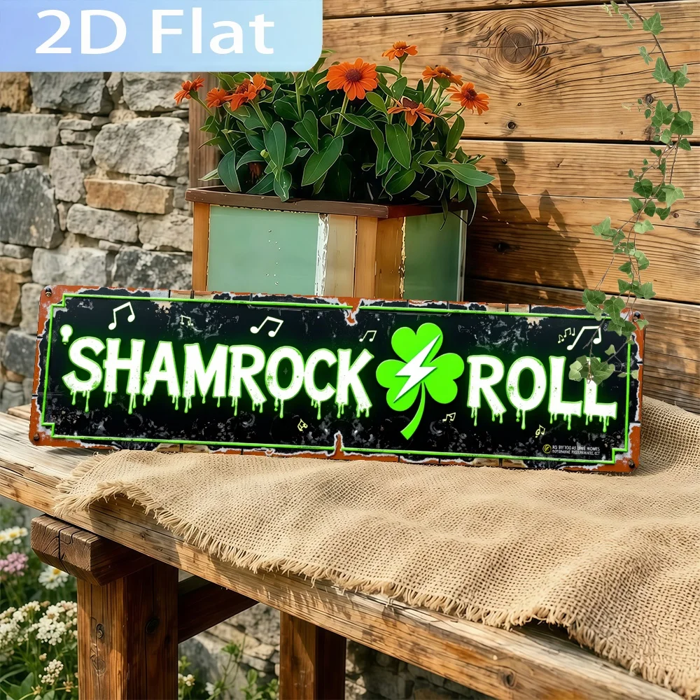 Placa de Metal Plana 2D do Filme de Terror 'SHAMROCK ROLL com Trevo Verde' - Decoração de Parede Vintage para Caverna