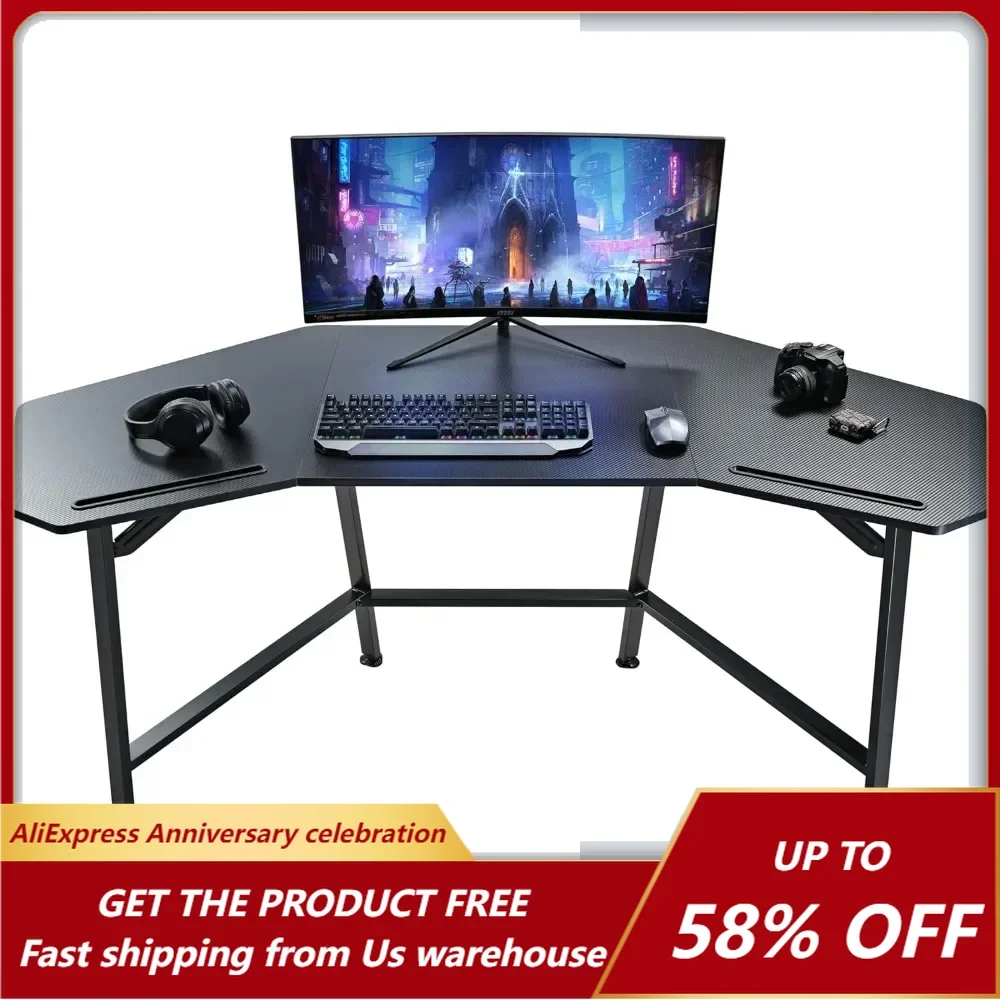 63 inch Computer Desk Table for Work Home Office,Ergonomic Studio Desk Gamer Workstation for Live & Streamer with Mousepad,Black