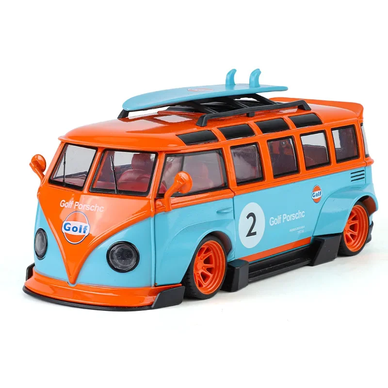 1:24 VOLKSWAGEN T1 Bus Gemodificeerde versie Legering Gegoten Speelgoed Auto Model Geluid en Licht kinderen Speelgoed Collectibles verjaardagscadeau