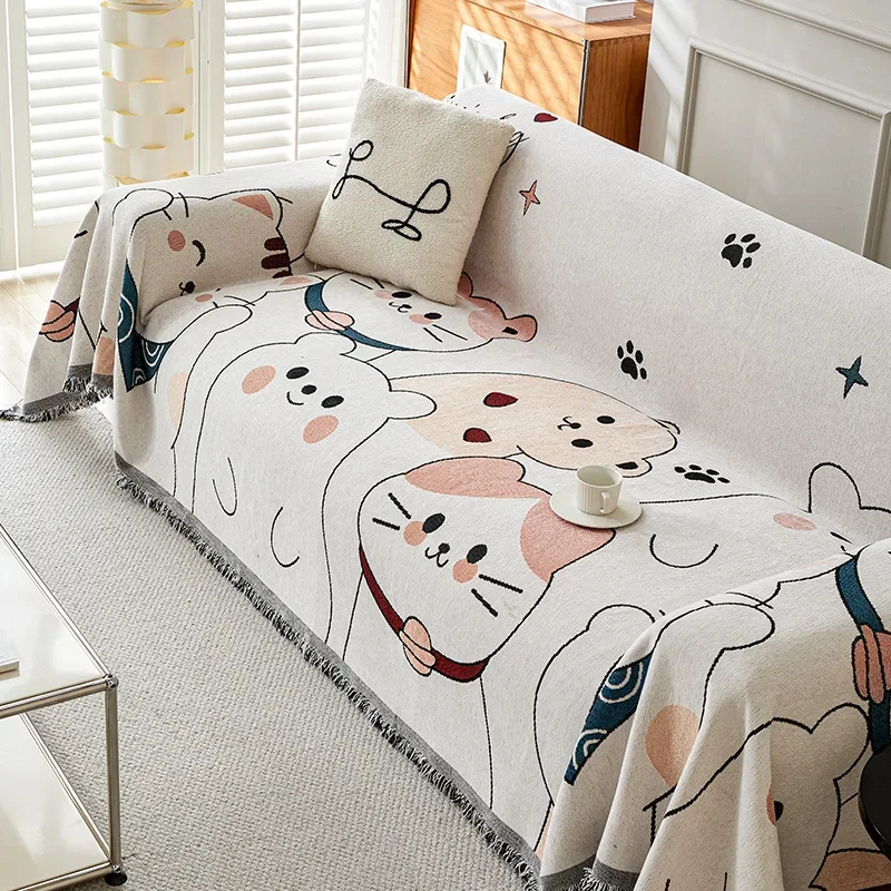 Thicken Chenille Blanket Classic Cute Cartoon Sofa Blanket Winter Couch Non Slip Blanket Office Nap Shawl Cushion Sofa Covers