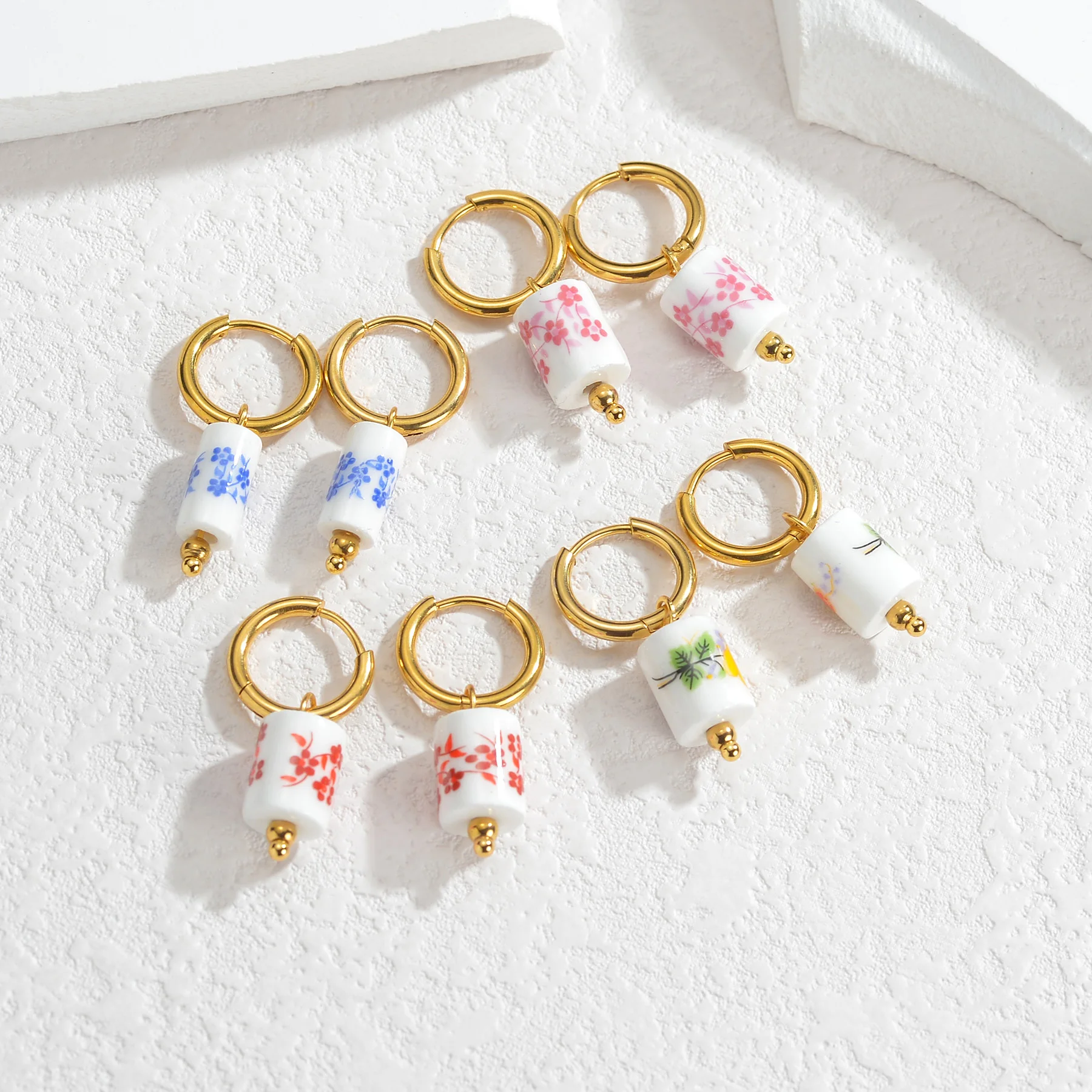 Seakissky Cute Candy Colored Ceramic Star Heart-shaped Geometry Pendants Earrings For Women Girl Simple Fashion Jewelry Gifts