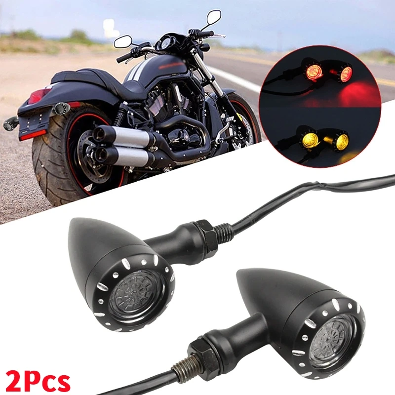 2Pcs/set Universal Motorcycle LED Turn Signal Light Motorbike Modified Bullet Shape Indicator Running Brake Light