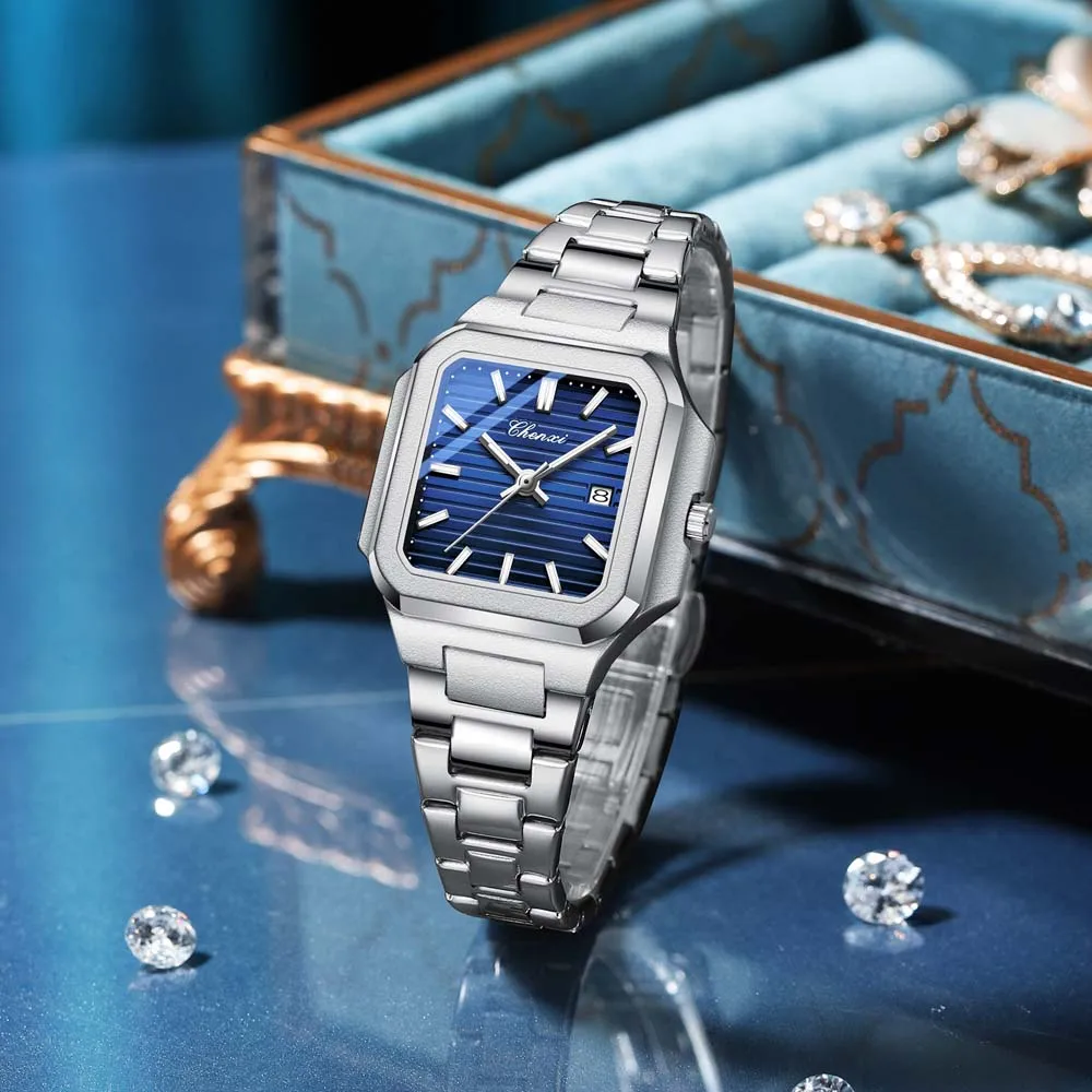 CHENXI Men's Quartz Watch Square Stainless Waterproof Luminous Date Luxury Women's Wristwatch Male Clock Gift For Couple