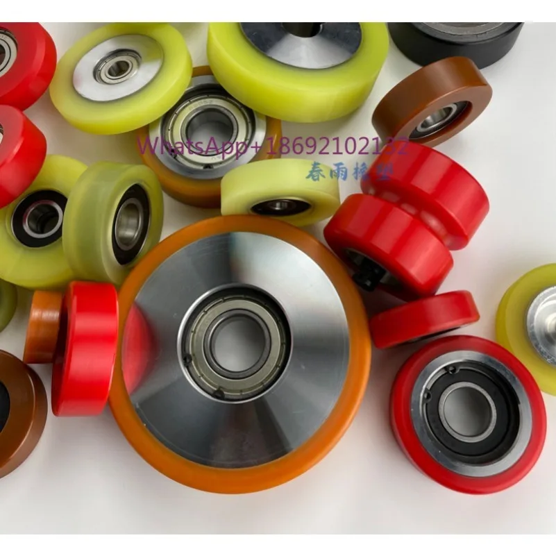 Polyurethane PU Rubber Coated Roller High Elasticity and Wear-resistant Rubber Wheel with Bearing Limit Guide Wheel