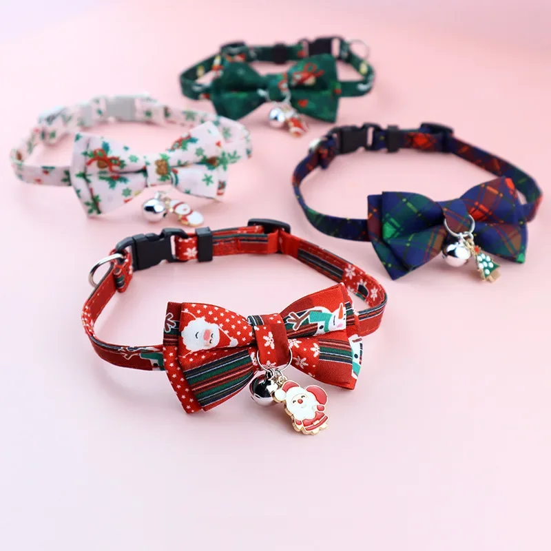 1 Pcs Lovely Pet Collar Christmas Elements Ornaments Cat Collar Adjustable Buckle with Bells Bow Tie Puppy Collars Pet Supplies