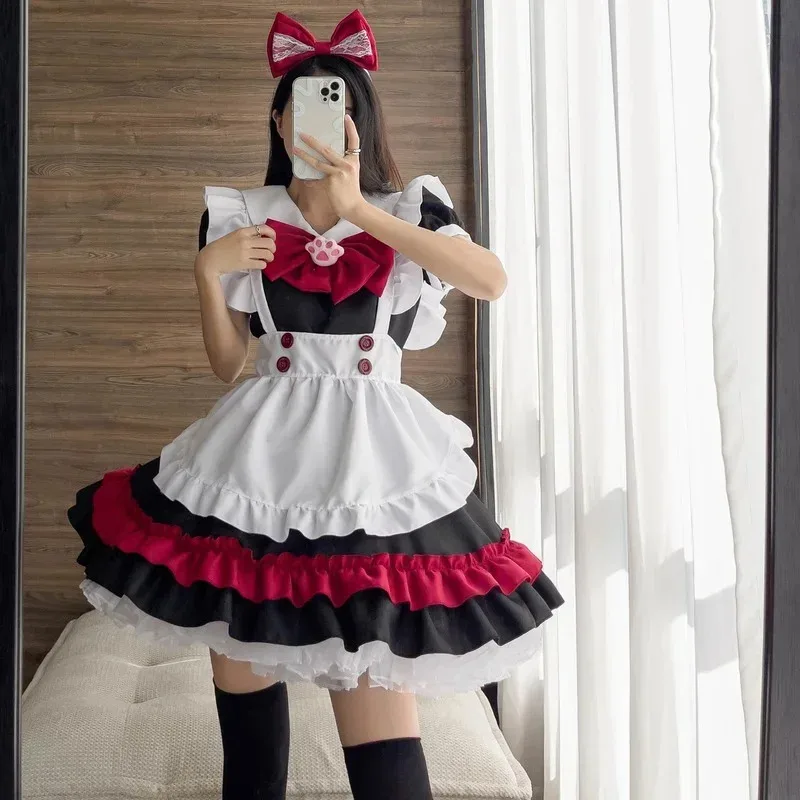 

Plus Size Gothic Lolita Maid Cosplay Costumes Anime Demon Role Play Sexy Costumes Kawaii Big Bow Apron Maid Lingerie Dress