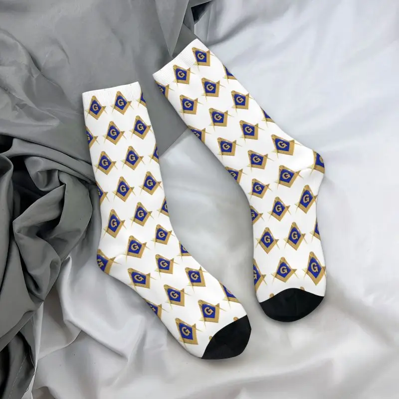 Freemason Gold Square Masonic Dress Socks Men Women Warm Funny Novelty Crew Socks