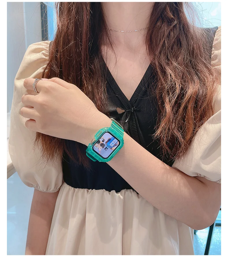 Für Apple Watch Armband 44mm 40mm 45mm 46mm 42mm 41mm Transparentes Silikonarmband iWatch Series 12 11 10 9 8 7 6 3 SE Gehäuse+Armbänder – Detail 5