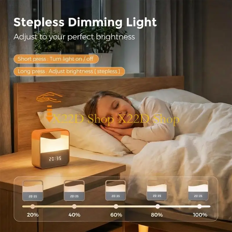 X22D Rechargeable Digital Alarm Clock with Warm Lamp, LED Time Display, Two Alarms, Power-Saving Mode, Small Bedroom Table Daily