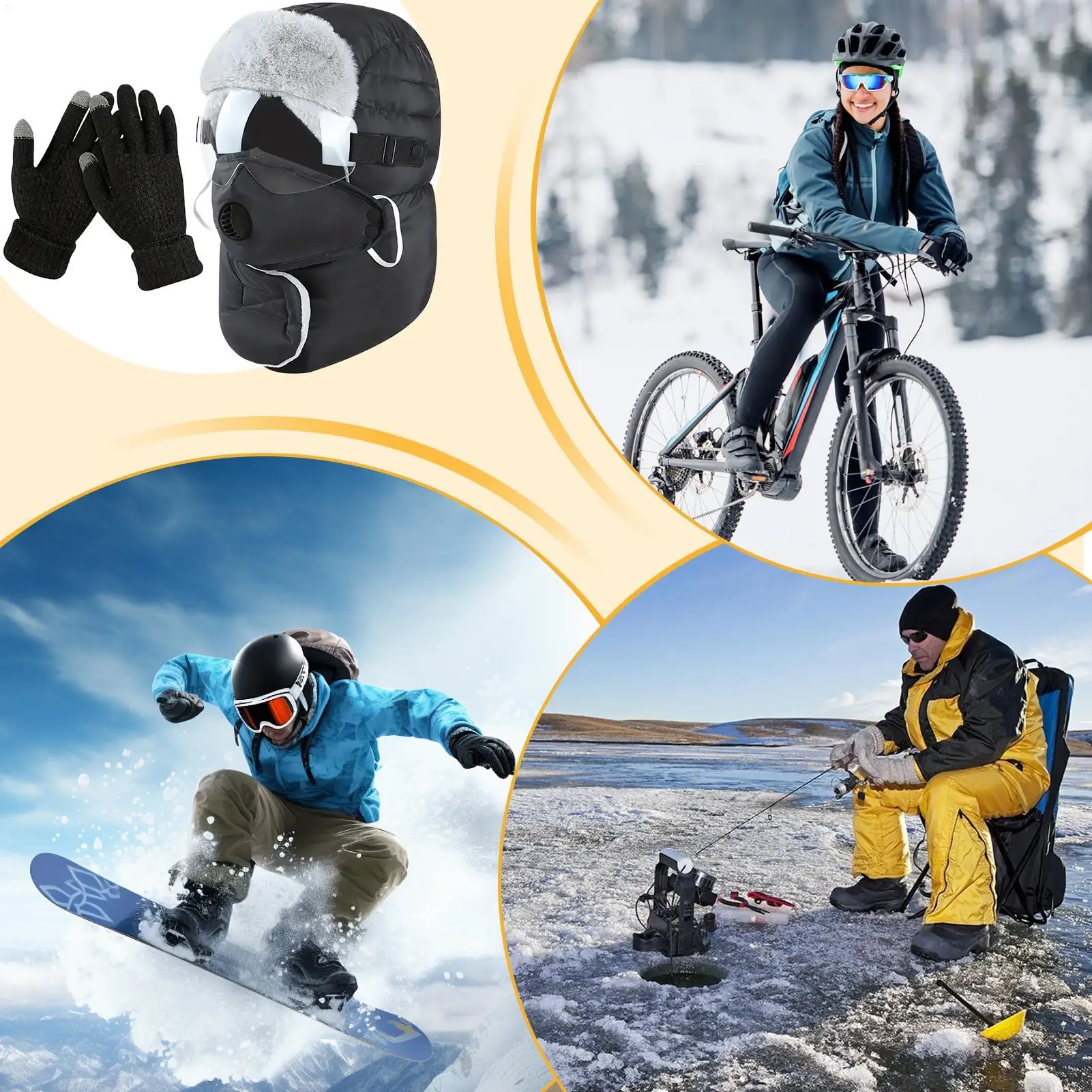 

Зимние шапки Trapper для мужчин 4 в 1, теплые унисекс, велосипедные принадлежности с ушками, зимняя охотничья шапка для катания на лыжах, катания на коньках, катания на санях