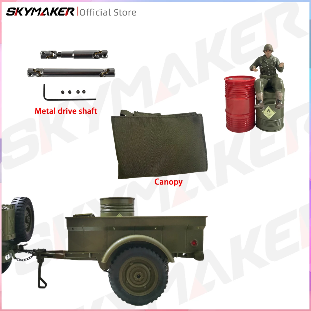 أجزاء ترقية JJRC C8815 Rc Car 1941 KIP Willis RTR شاحنة عسكرية مقطورة الجندي ونش المظلة المعدنية CVD ملحقات أصلية