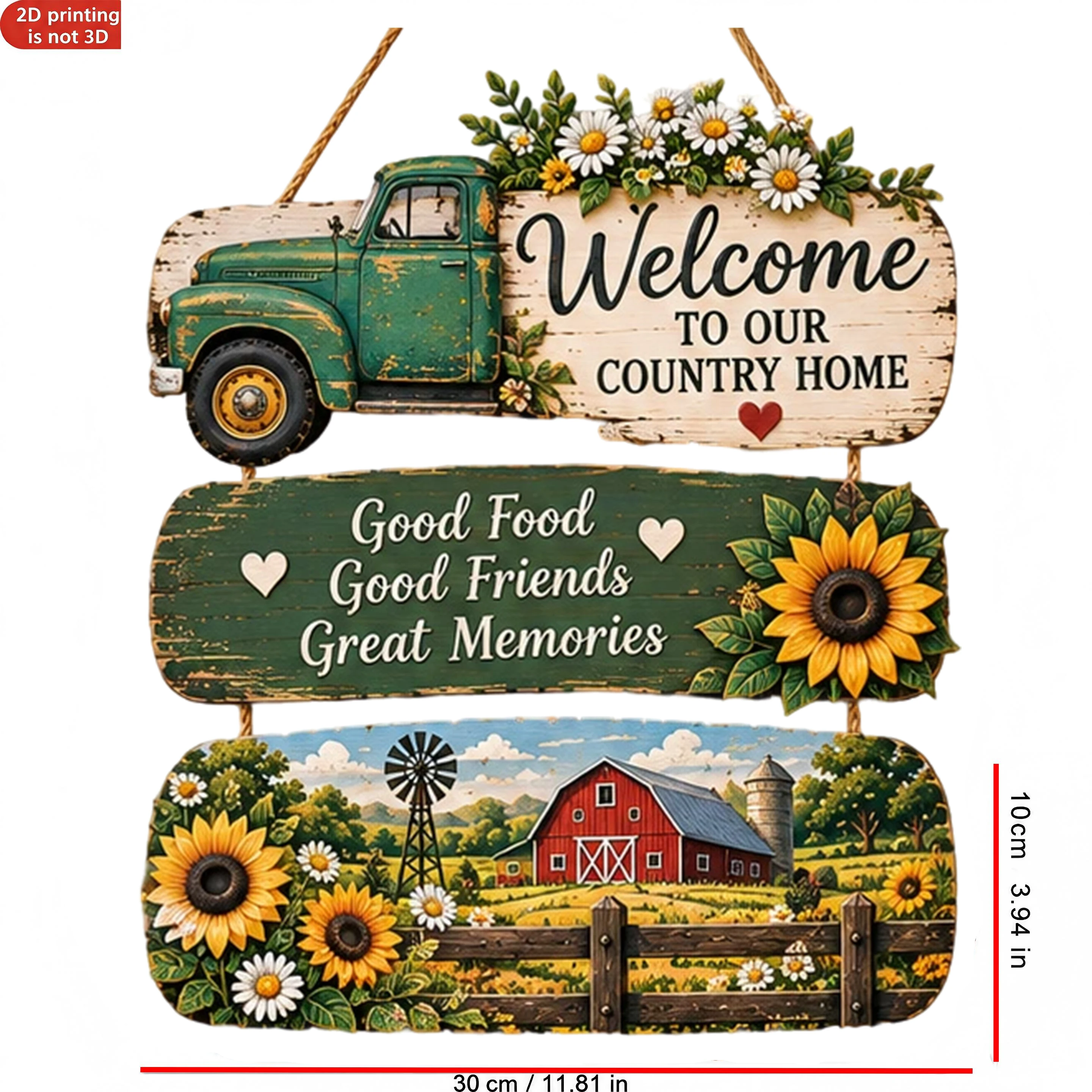 Country Farm Welcome Wall Sign, Wooden Door Hanging Ornament for Entrance Halls, Living Rooms, Farmhouses, Garden Gates