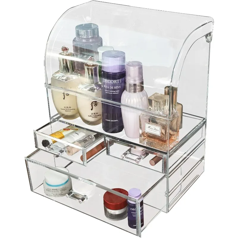 

Extra Large Makeup Organizer, Skincare Organizer with Lid Large Capacity Dust-proof 3 Layers Transparent Appearance Installation