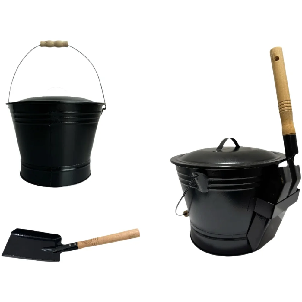 Ash Bucket With Lid Fireproof Round Charcoal Bucket For Fireplaces Bucket Round Charcoal Container With Shovel And Wooden Handle