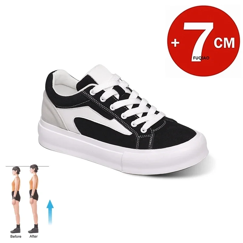 Men Cow Suede Thick Bottom Casual Shoes Couple Elevator Shoes Fashion Height Increasing Shoes Non-Slip Lift Skateboard Shoes