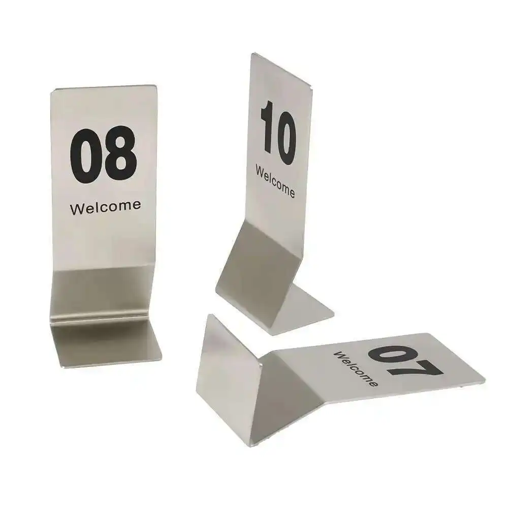 10pcs High Quality Double-sides Stainless Steel Restaurant Table Number Cards Digital Sign Seat Card Desk Sign Display Stand