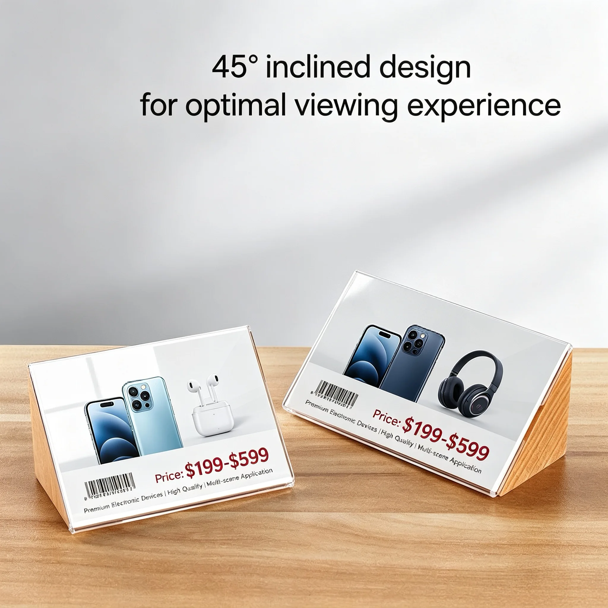 5 Pieces 90X54mm / 60X40mm Small Wood Price Label Paper Holder Table Number Name Card Holder Acrylic Sign Holder Display Stand