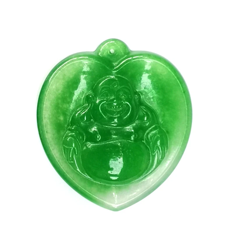 

YIZHU CULTUER ART Chinese Jadeite Jade Carving Happy Buddha Necklace Pendant Good Fortune Decoration Gift Size 56*50*8 MM