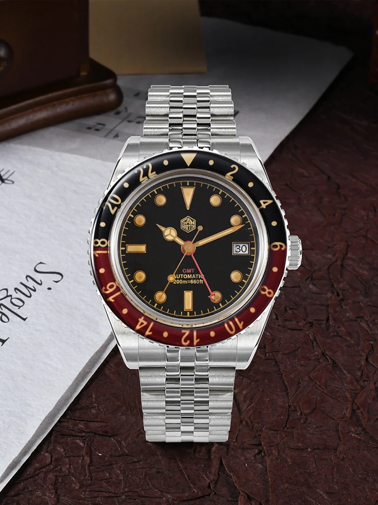 San Martin New 40mm Vintage Sports Style NH34 Automatic Mechanical Men Watch Bidirectional Sapphire Glass Bezel 20 Bar SN0005