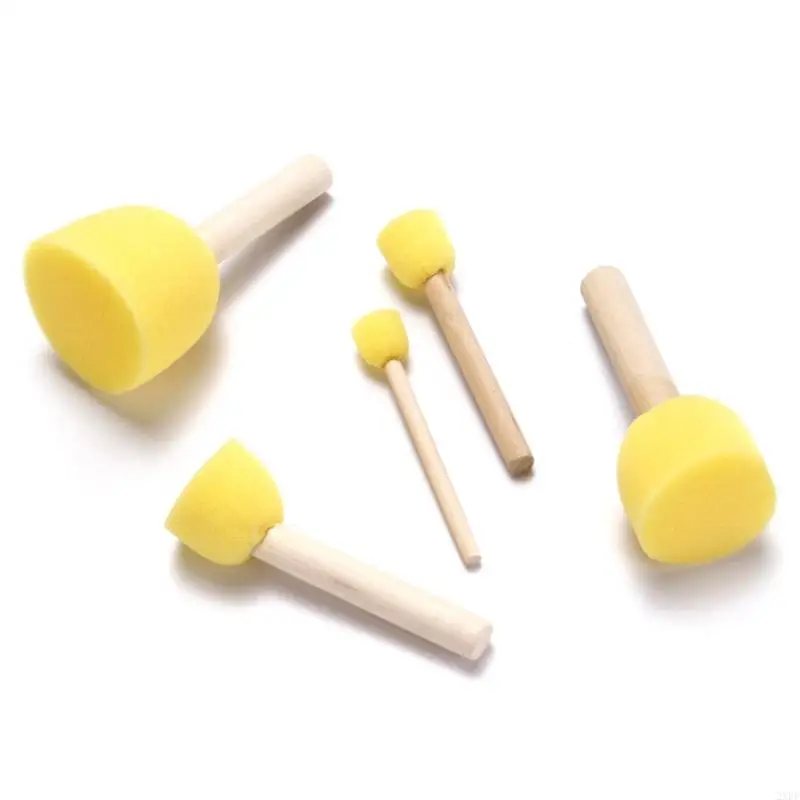 2XPF 5PCS Bàn chải bọt Sponge Set Gỗ tay cầm bằng gỗ Công cụ sơn DIY Crafts cho trẻ Vật tư nghệ thuật cho trẻ mới bắt đầu