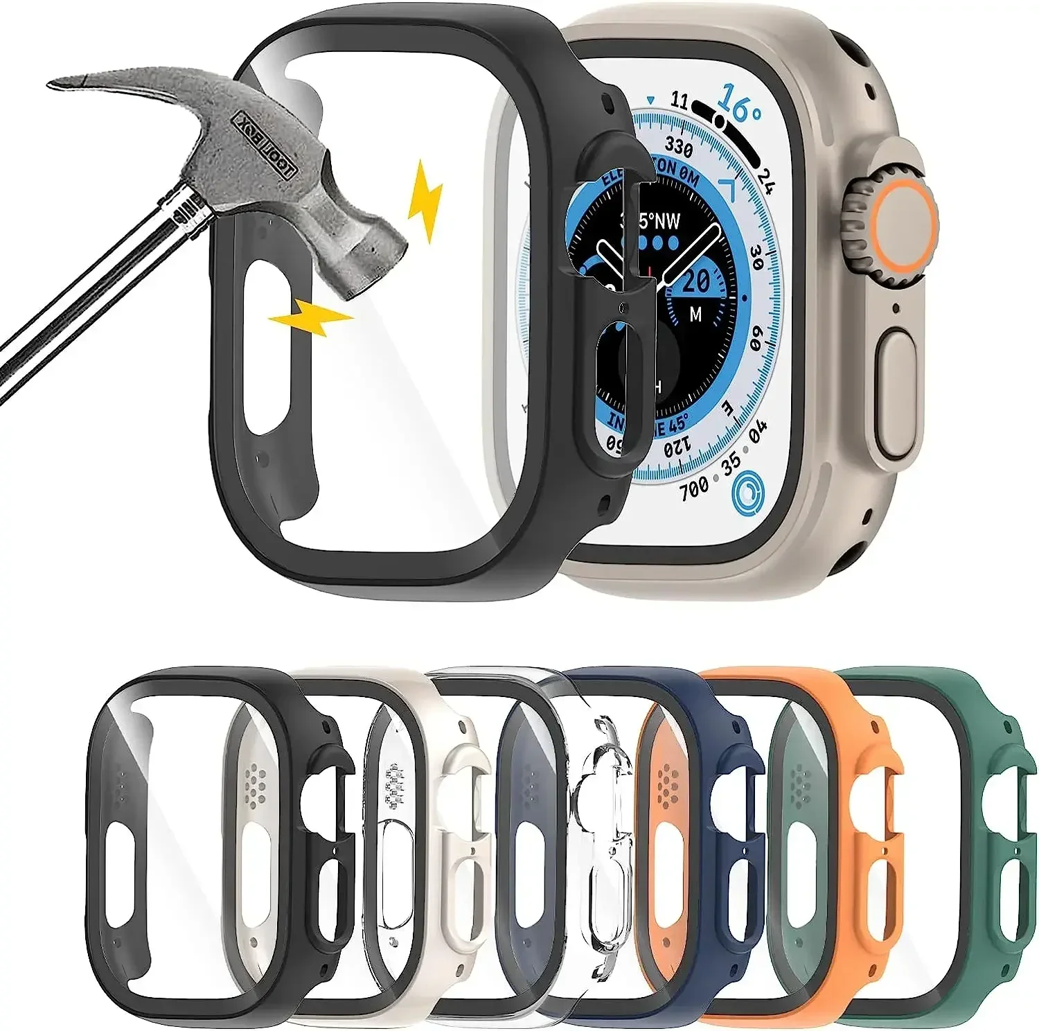 Case For Apple Watch Ultra 2 49mm iwatch Accessories Tempered Glass Screen Protector Full Scratch-Resistant PC Protective Cove