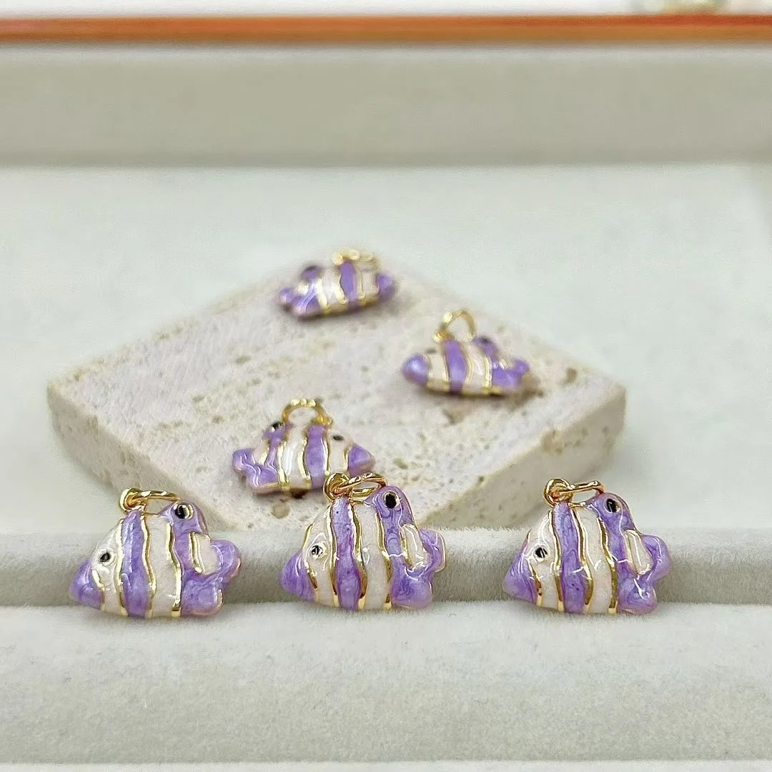 5Pcs Copper Ocean Series Cute Sweet Enamel Fish Pendant Necklace Bracelet Earrings DIY Pendant Accessories Jewelry Materials