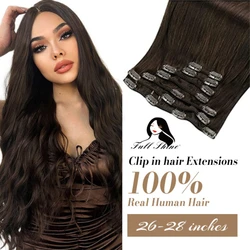 Extensiones de cabello con Clip de brillo completo, cabello humano de 26-28 pulgadas, 150G, pinzas para el cabello para mujeres, extensiones de cabello humano con Clip Remy ins