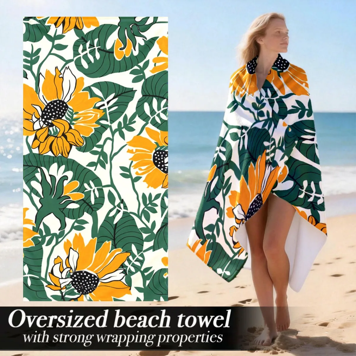 Sunflower Print Oversized Beach Towel Patterned Sunscreen And Windproof Suitable For Swimming Pool Camping Travel Blanket