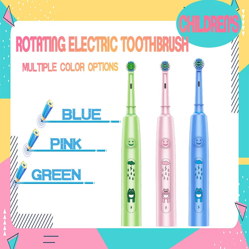 Children's timed rotating electric toothbrush with 6 modes, USB charger, rechargeable toothbrush, brush head replacement set