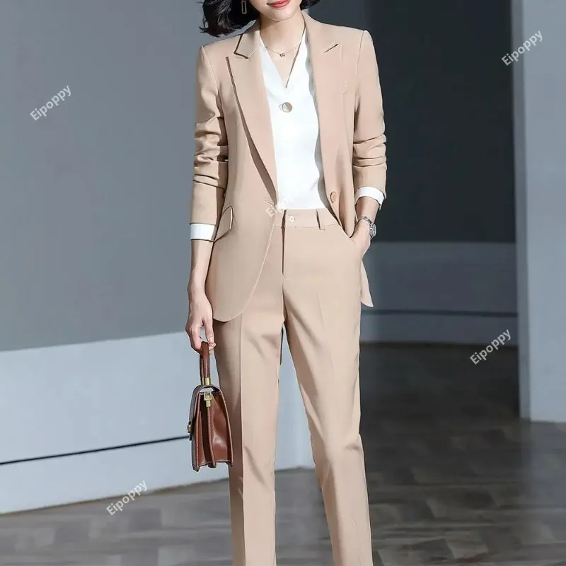 2024 New Green Women Pant Suit Set Blazer Jacket & Pants Trouser 2 Pieces Set Office Lady Work Wear Suit