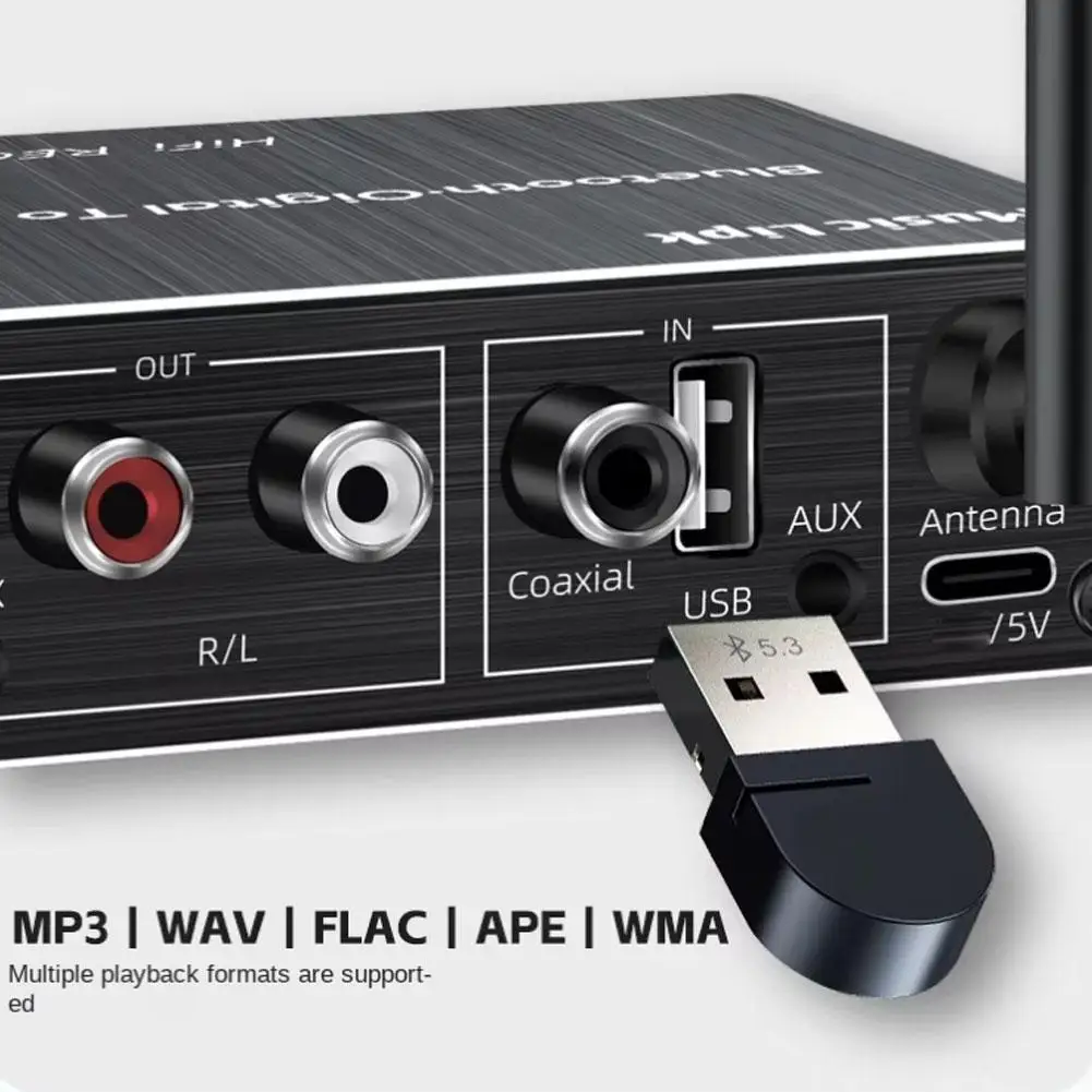 جهاز استقبال صوت بلوتوث USB AUX مدخل محوري رقمي ومخرج بصري مضخم صوت ستيريو مع جهاز تحكم عن بعد للمنزل