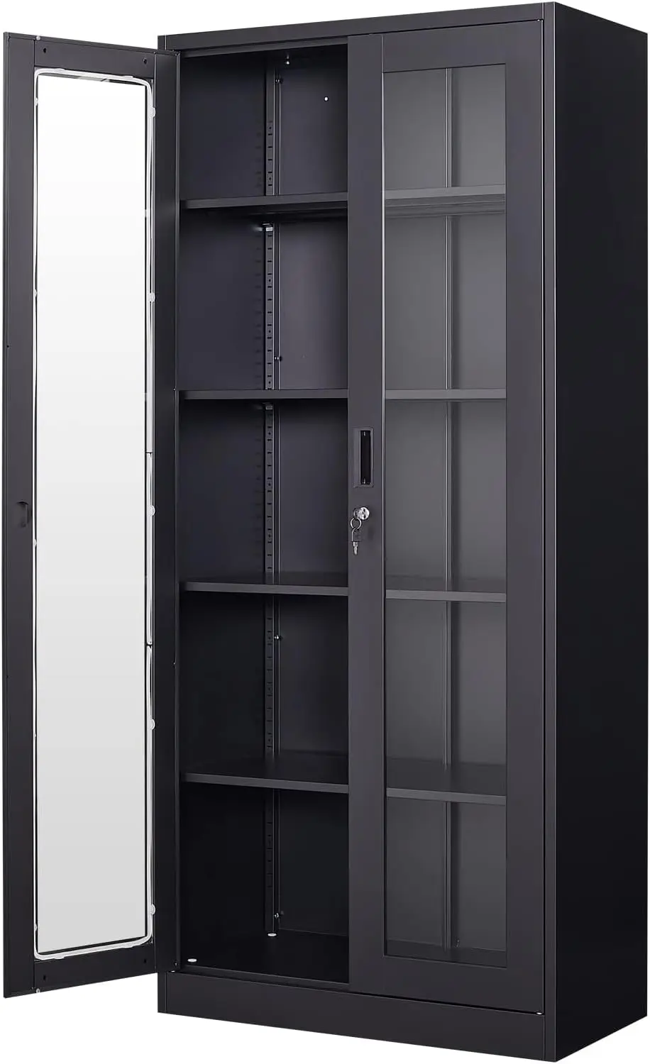 

Display Cabinet with Glass Doors and 4 Adjustable Shelves, Locking Glass Cabinet Display Case for Home, Office, Clinic, Pantry