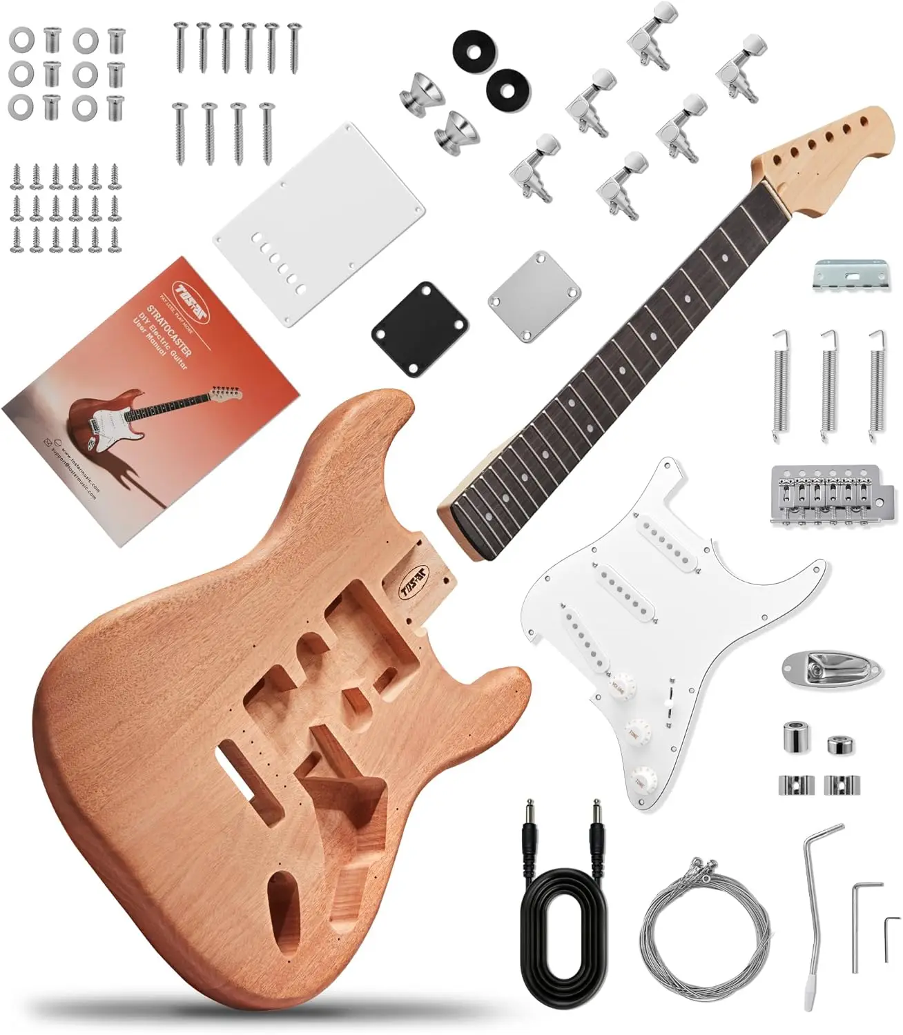 Assemble Your Own Solid Body Electric Guitar Kit, Mahogany Body & Purpleheart Fingerboard, ST Style 6 String, Easy to Build, Birthday Gift