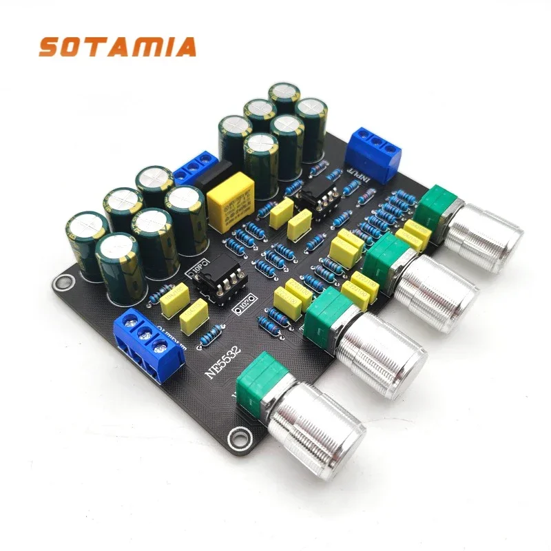 SOTAMIA Dual NE5532 Tone Preamp Equalizer Hifi Stereo Preamplifier Audio Board Treble Middle Bass Tone Control Power Amplifier