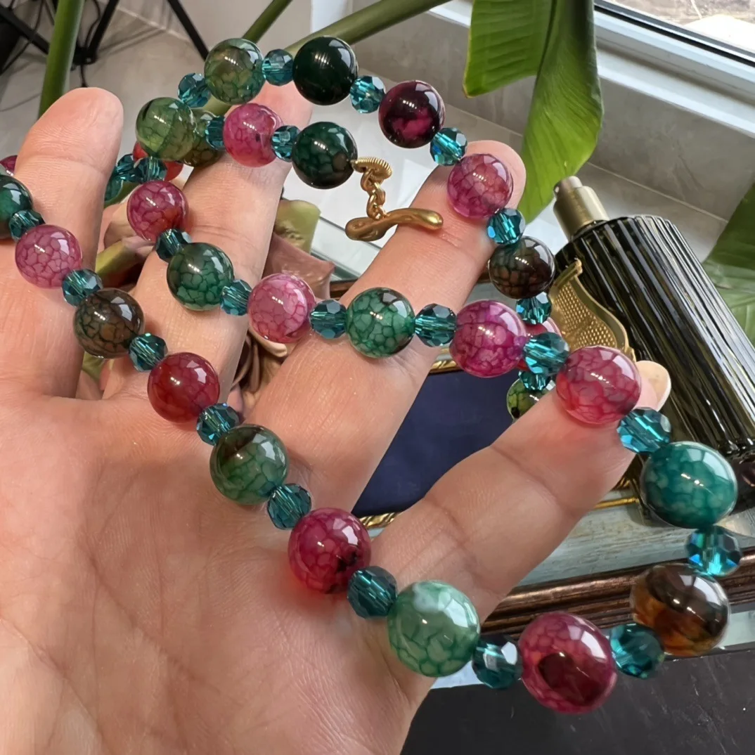 Collier de perles de verre colorées faites à la main pour femmes et filles, tour de cou de tempérament vintage, cadeau de fête, bijoux, vente en gros