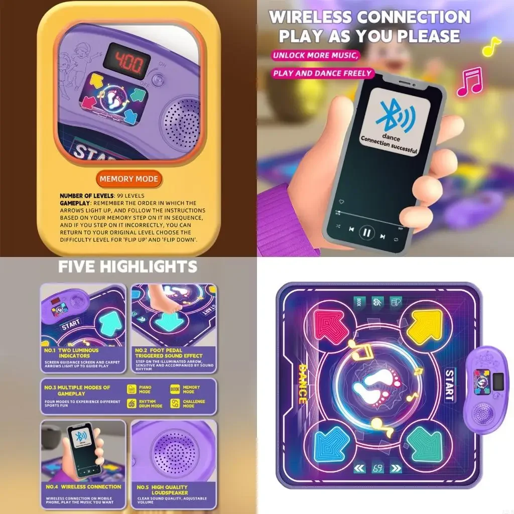 

Электрический танцевальный коврик, игрушка для детей, светящаяся 4 кнопки, беспроводная музыкальная игра, танцевальный коврик,