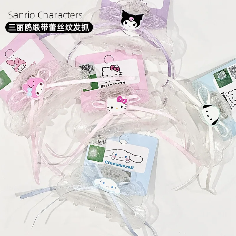 

Sanrio Ribbon Lace Pattern Hair Claw with Hello Kitty and Kuromi Cute Cartoon Sweet Girly Hairpin Jewelry Hair Accessory