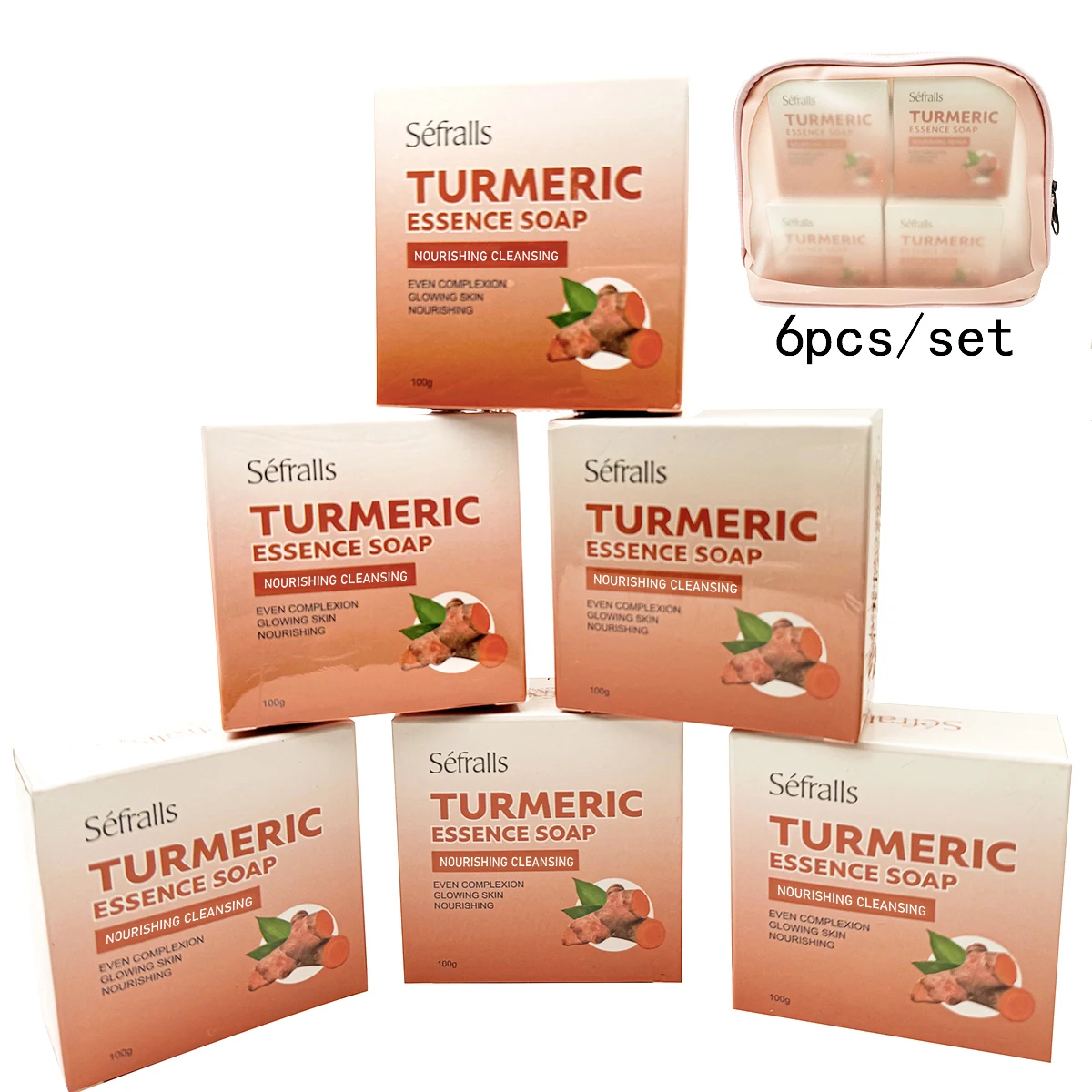 Sefralls Turmeric Soap Set 100g*6pcs Soap Bar For Face Deep Cleaning Skin, Gentle Cleansing,  Moisturizing Nourishing