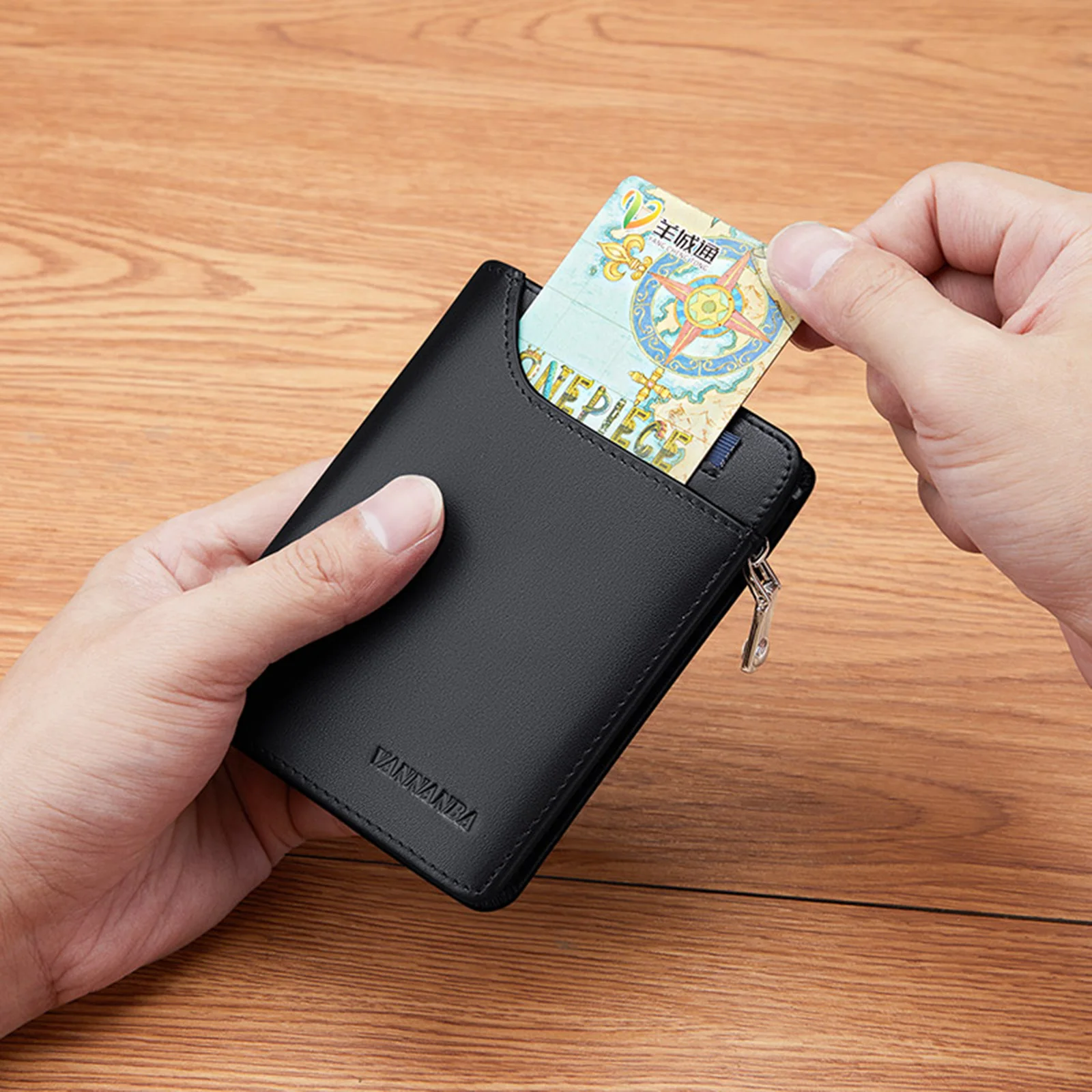 VANNANBA Wallet for Men Zipper Bifold Cowhide Leather Card Holder with Coin Pocket