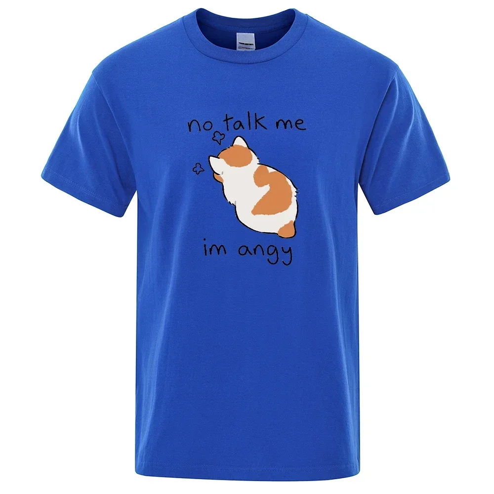 Tsundere Cat No Talk Me Im Angy T-shirt en coton pour hommes, T-shirt d'été, T-shirt de personnalité, Vêtements décontractés, Nouveau