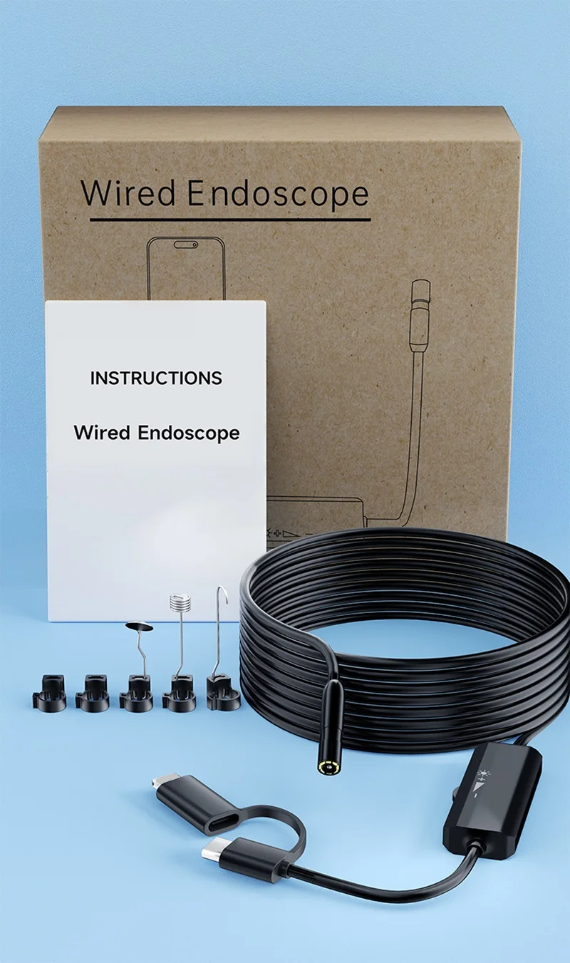 Endoscope Camera with Light 1920P HD 3MP Semi-Rigid Snake Camera 8 mm IP67 Waterproof Inspection Camera For IOS Android