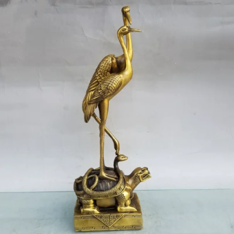 Antique brass crane Xuanwu snake turtle statue ornaments living room home desktop Chinese style decoration handicraft