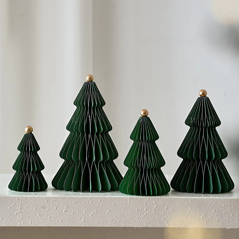 4 Stück 3D-Wabenpapier-Weihnachtsbaum-Dekorationen, faltbare Weihnachtsbaum-Ornamente, DIY-Tischdekoration, Heim- und Feiertagsparty-Dekoration – Detail 3