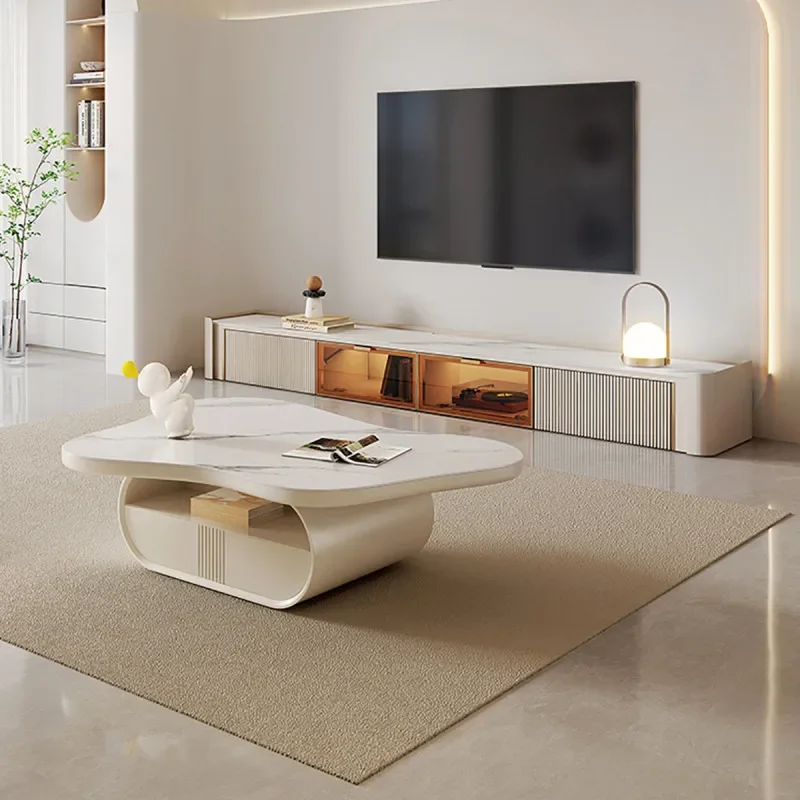 Cloud tea table, cream style living room, simple and modern shaped light luxury rock plate net, black tea table