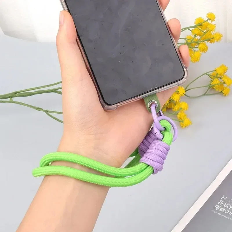 Braided Mobile Phone Lanyard Strap Hanging Chain Ring Cord with Patch Wrist Strap Anti-loss Pendant Detachable Rope Keychain New