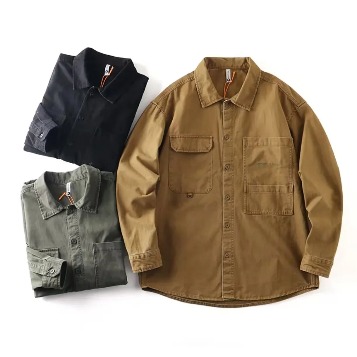 

American Retro Workwear irt Men's Long Sve Casual Loose Large Size Jaet irt Autumn Winter Multi ket Outerwear