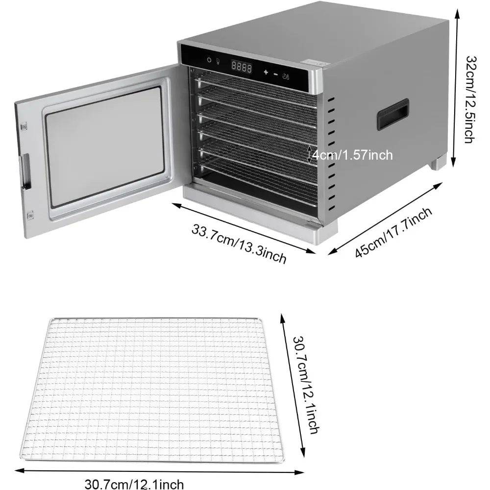 Food Dehydrator Stainless Steel Dehydrator Machine with 24H Adjustable Digital Timer and LED Display Screen Food Dryer Machine