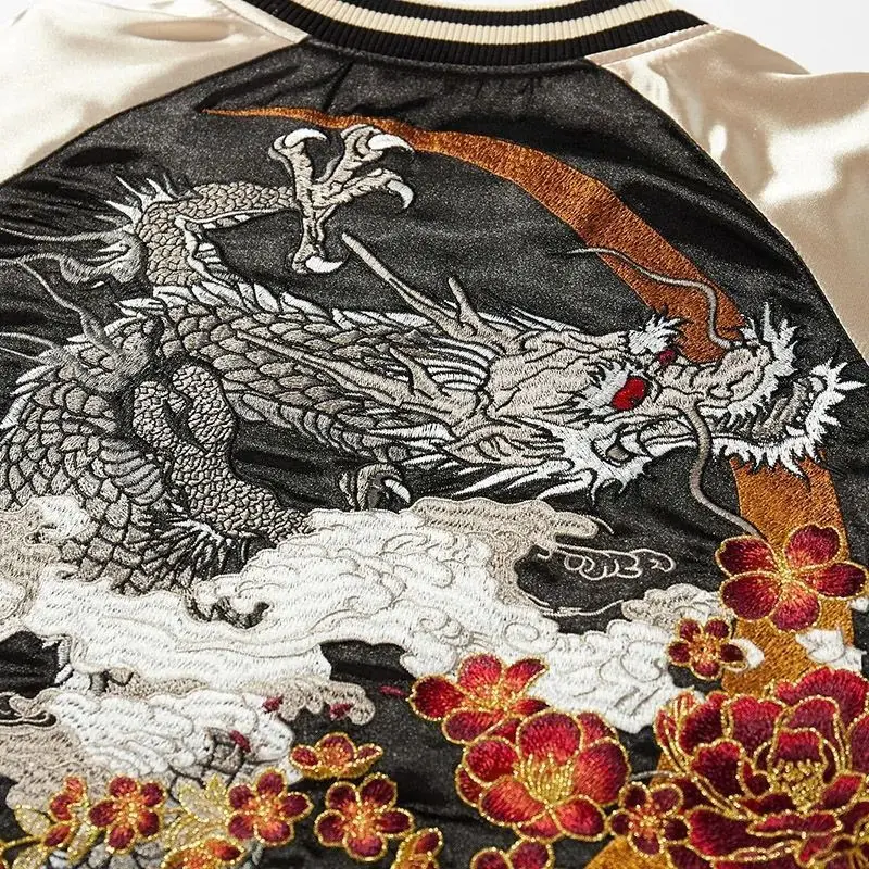 

Heavy Embroidery Baseball Jaet Men's Women's Dragon Pattern Contrast Color Harajuku Sle Polyester Fiber Long Sve Coat