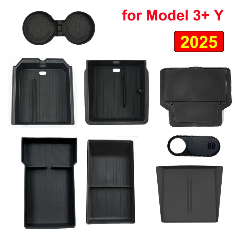 Für Tesla Neues Modell Y Juniper 2025 Starten Sie die Aufbewahrungsbox für die Hochlandkonsole, rutschfeste Matte, Armlehne, versteckter Organizer, Wasserbecher