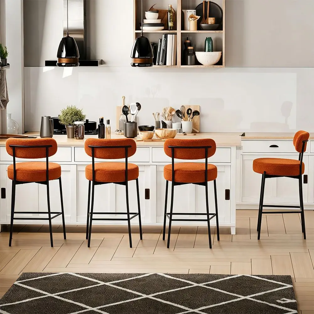 

Bar Stools Set of 4, Burnt Orange 28 Inches Counter Height Bar Stools,Modern holstered Boucle Barstools with Back, Modern Met